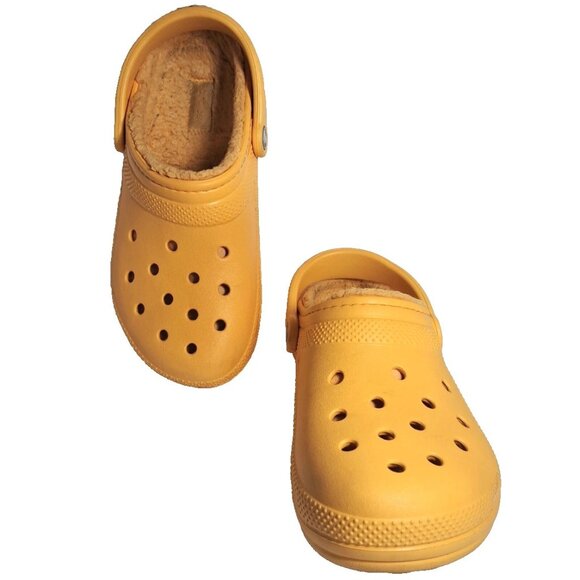 CROCS Shoes - Crocs Classic Womens Size 8 Yellow Sherpa Lined Clogs Slip On Shoes Slippers